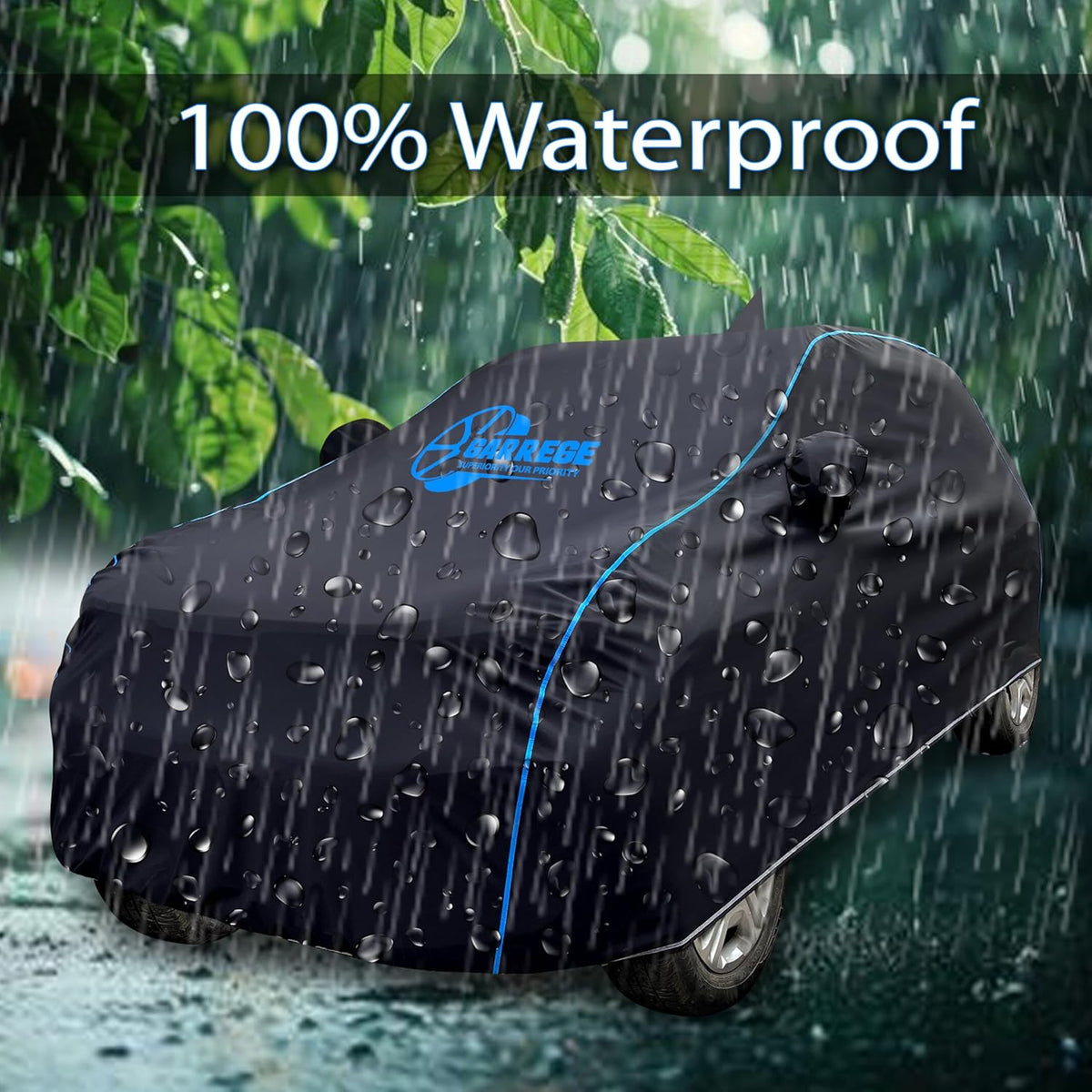100% Waterproof Car Cover for Alcazar - Black, All-Weather & Animals Nail Protection with Mirror & Antenna Pockets | Premium Washable Fabric | Custom Fit