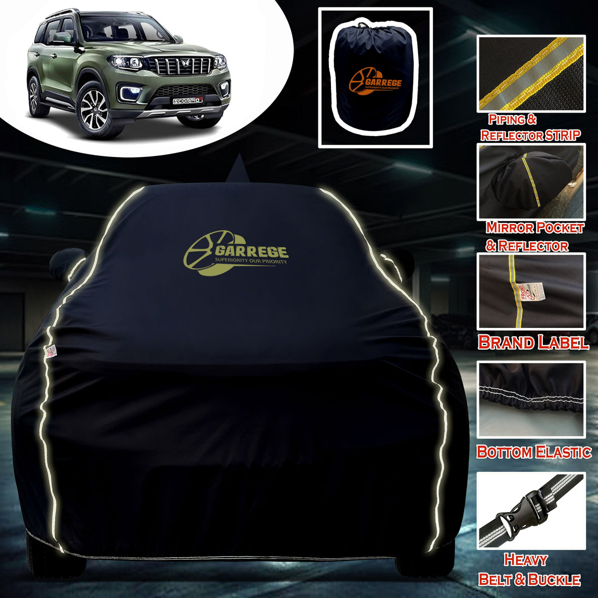 Garrege Waterproof Car Cover compatible with SCORPIO N 2K26 Cover All Weather protection with Mirror & Anteena Packets