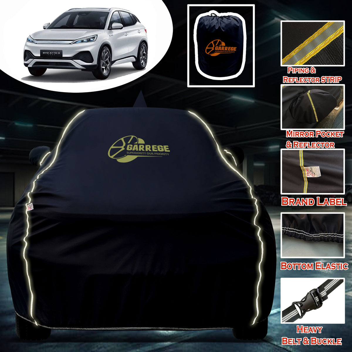 Garrege Waterproof Car Cover compatible with BYD ATTO 3 2K26 Cover All Weather protection with Mirror & Anteena Packets