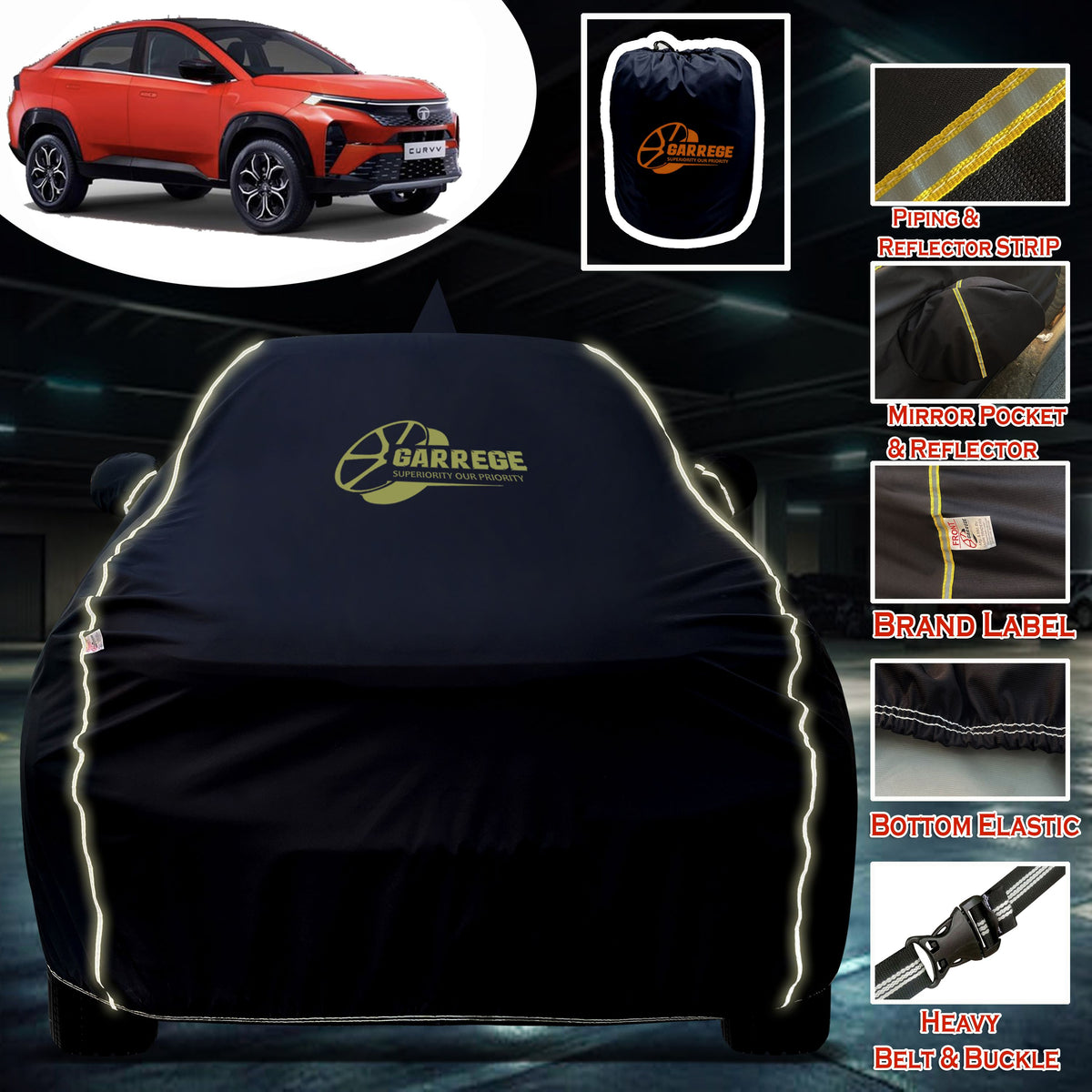 Garrege Waterproof Car Cover compatible with TATA CURVV EV 2K26 Cover All Weather protection with Mirror & Anteena Packets