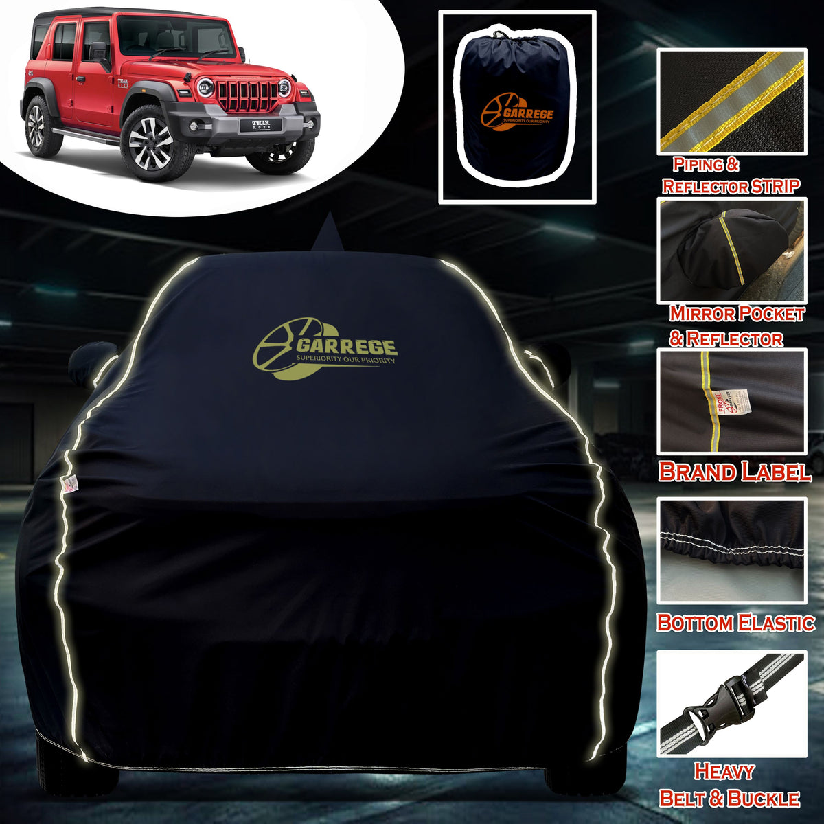 Garrege Waterproof Car Cover compatible with THAR ROXX 2K26 Cover All Weather protection with Mirror & Anteena Packets