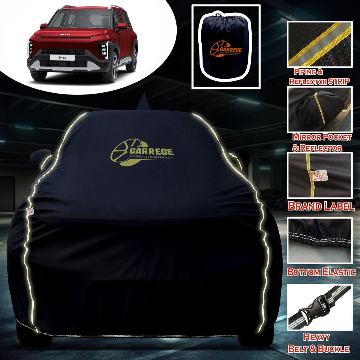 Garrege Waterproof Car Cover compatible with KIA SYROS 2K26 Cover All Weather protection with Mirror & Anteena Packets