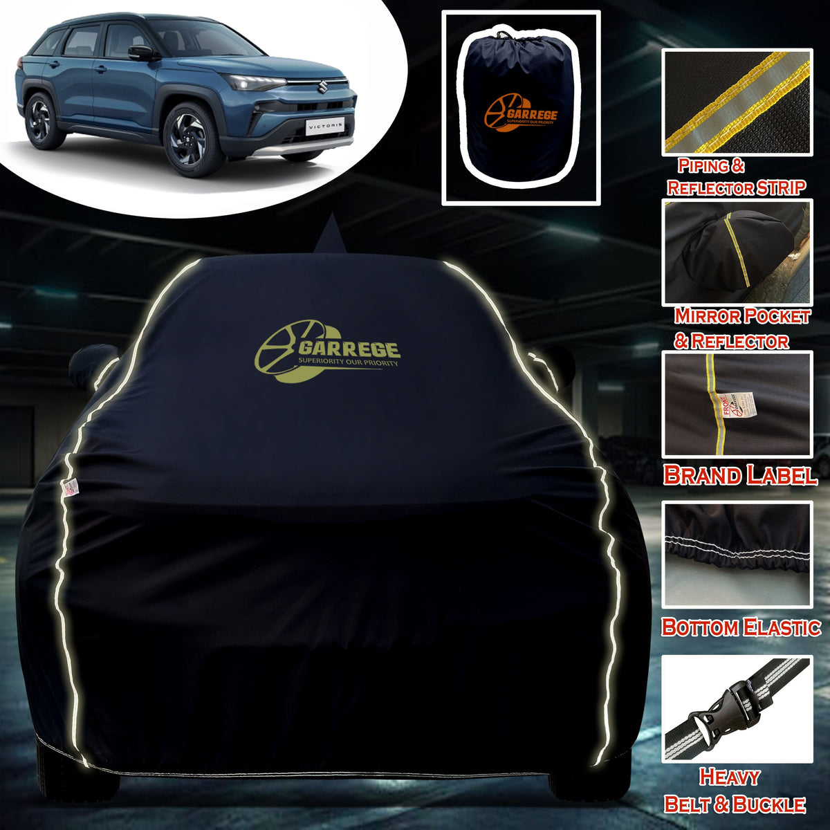 Garrege Waterproof Car Cover compatible with MARUTI VICTORIS 2K26 Cover All Weather protection with Mirror & Anteena Packets