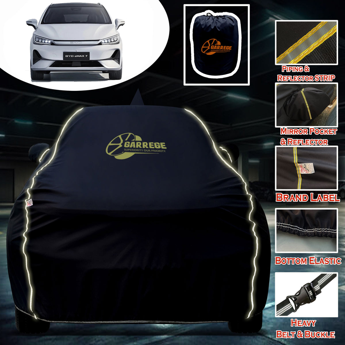 Garrege Waterproof Car Cover compatible with BYD E6 EMAX 7 2K26 Cover All Weather protection with Mirror & Anteena Packets