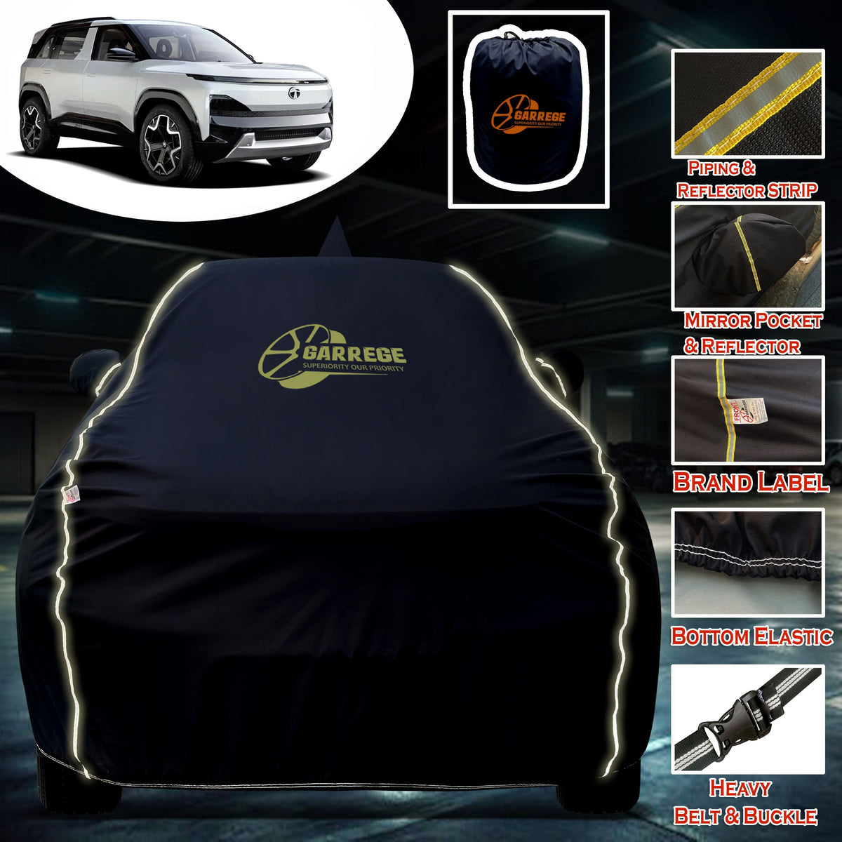 Garrege Waterproof Car Cover compatible with TATA SIERRA EV 2K26 Cover All Weather protection with Mirror & Anteena Packets