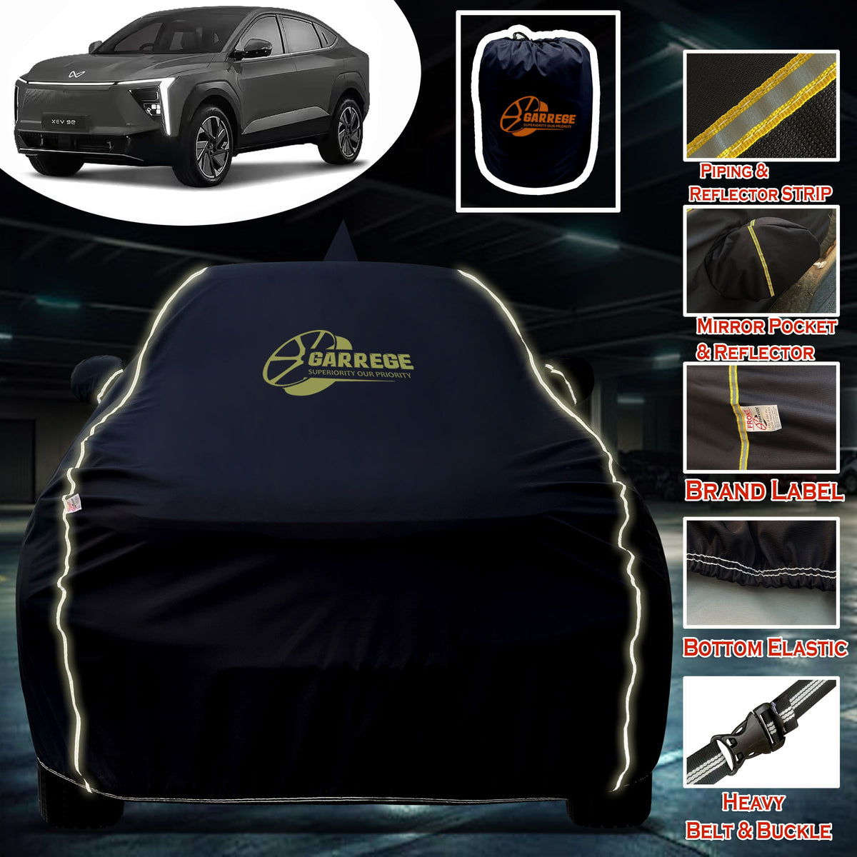 Garrege Waterproof Car Cover compatible with MAHINDRA XEV 9E 2K26 Cover All Weather protection with Mirror & Anteena Packets