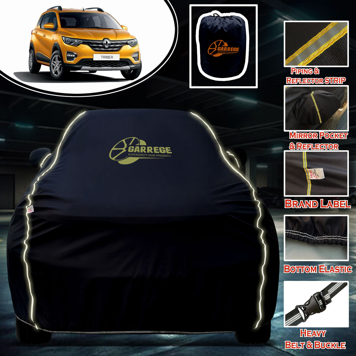 Garrege Waterproof Car Cover compatible with RENAULT TRIBER Cover All Weather protection with Mirror & Anteena Packets