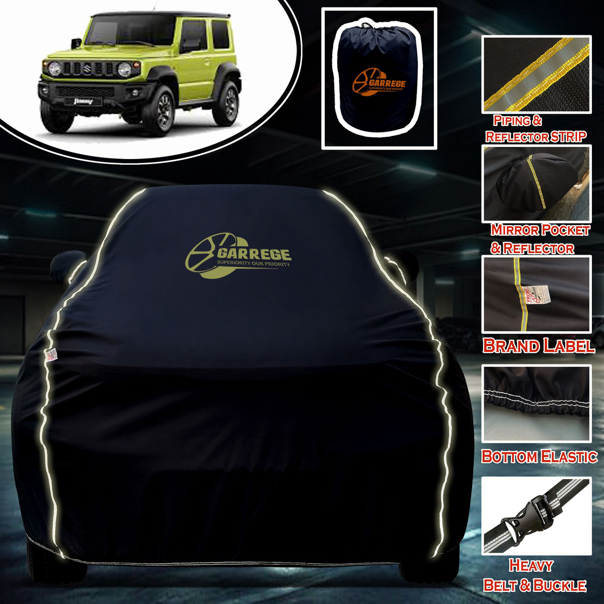 Garrege Waterproof Car Cover compatible with MARUTI JIMNY Cover All Weather protection with Mirror & Anteena Packets