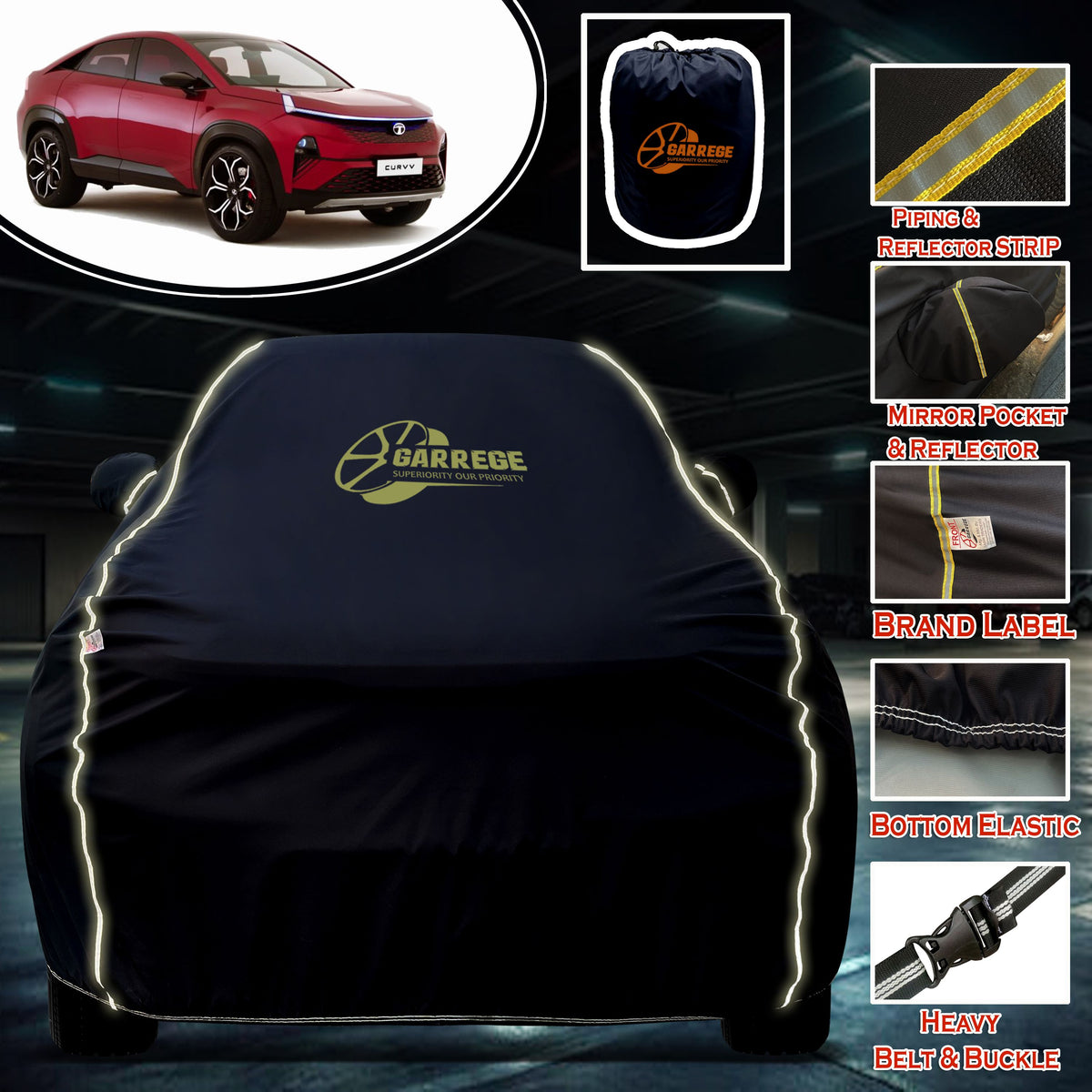 Garrege Waterproof Car Cover compatible with TATA CURVV Cover All Weather protection with Mirror & Anteena Packets