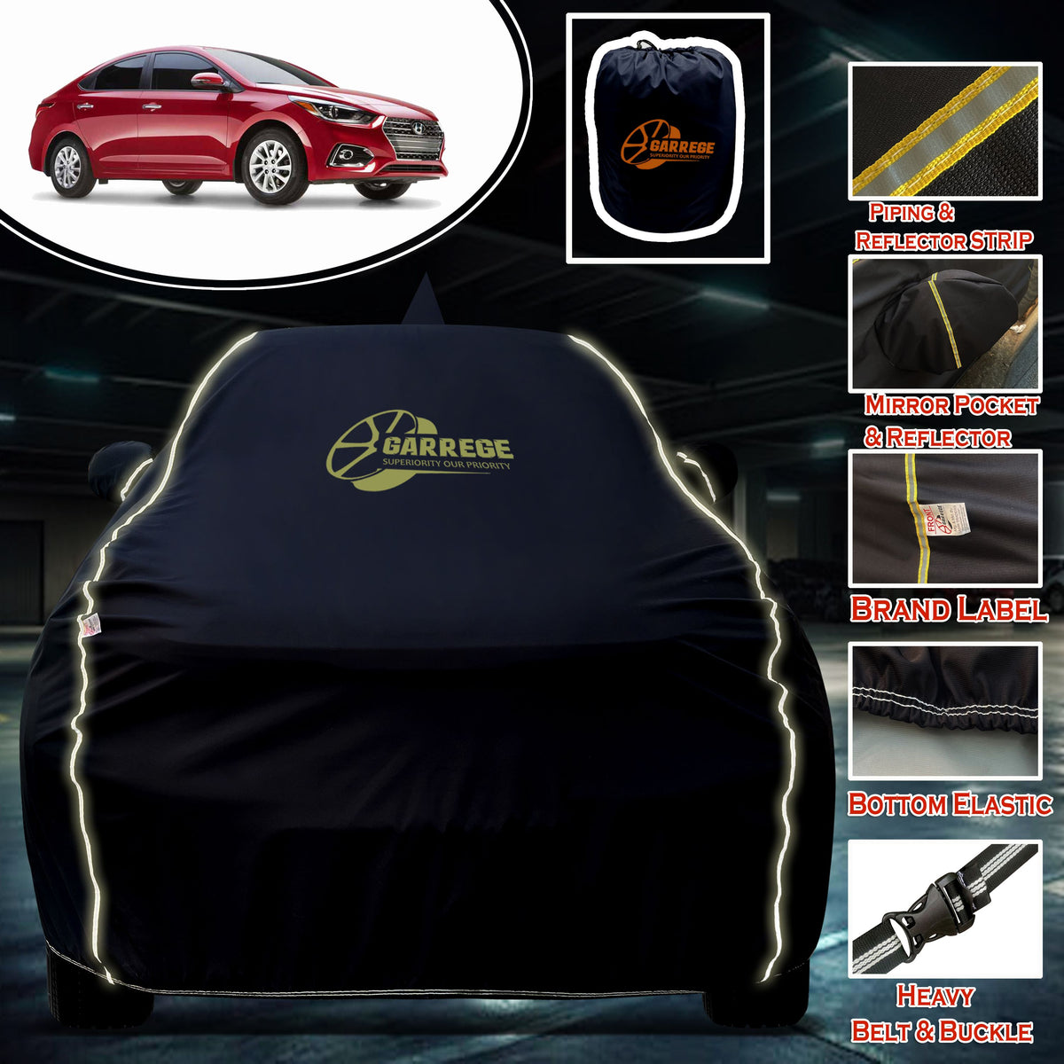 Garrege Waterproof Car Cover compatible with HYUNDAI VERNA Cover All Weather protection with Mirror & Anteena Packets