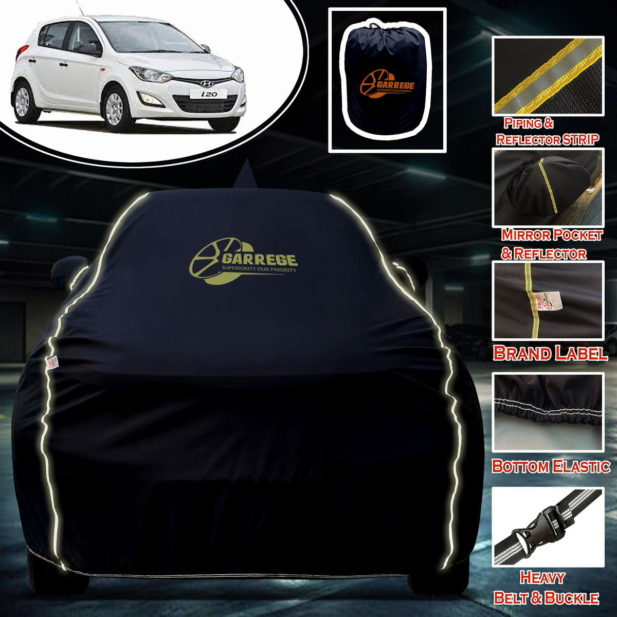 Garrege Waterproof Car Cover compatible with HYUNDAI OLD I20 Cover All Weather protection with Mirror & Anteena Packets