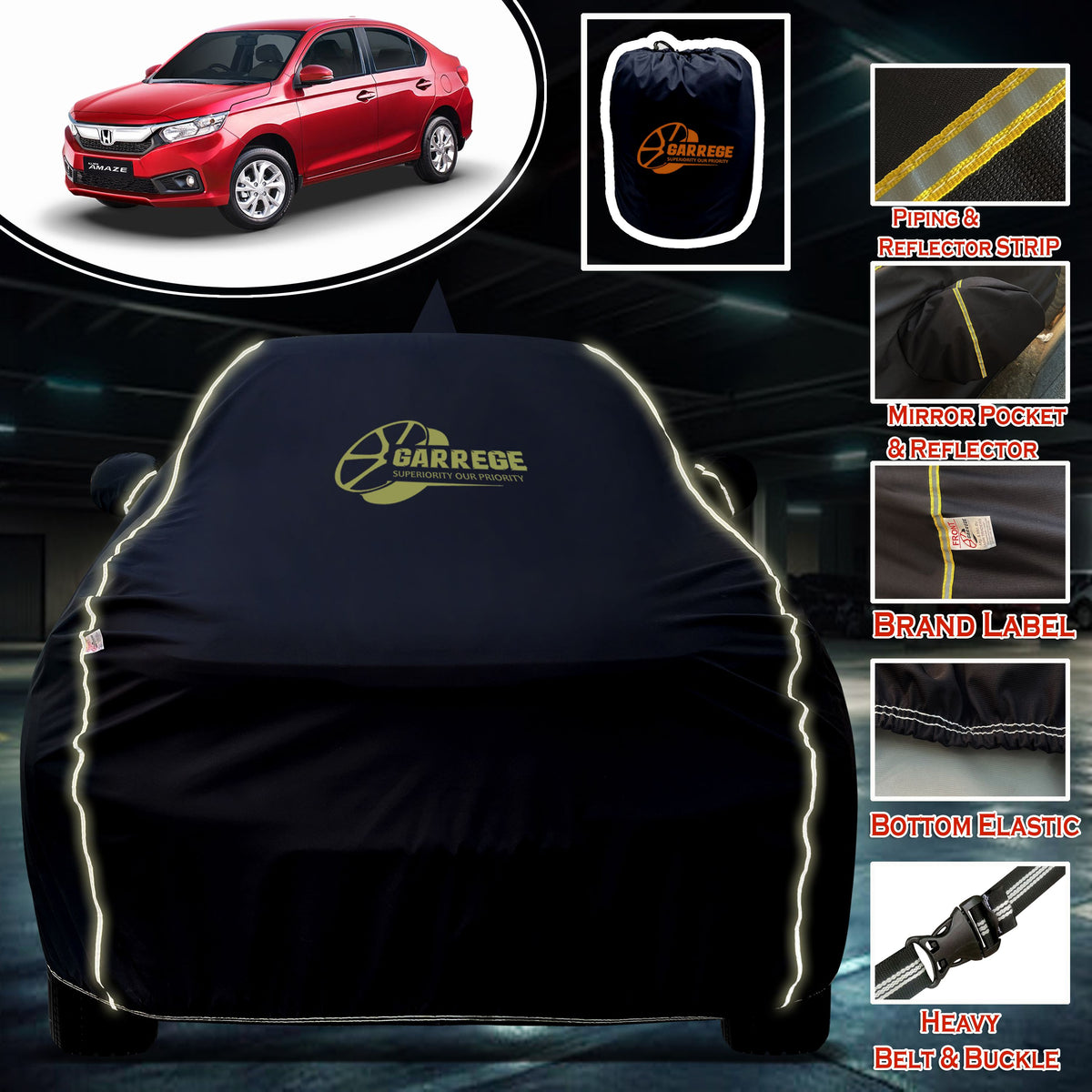 Garrege Waterproof Car Cover compatible with HONDA AMAZE Cover All Weather protection with Mirror & Anteena Packets