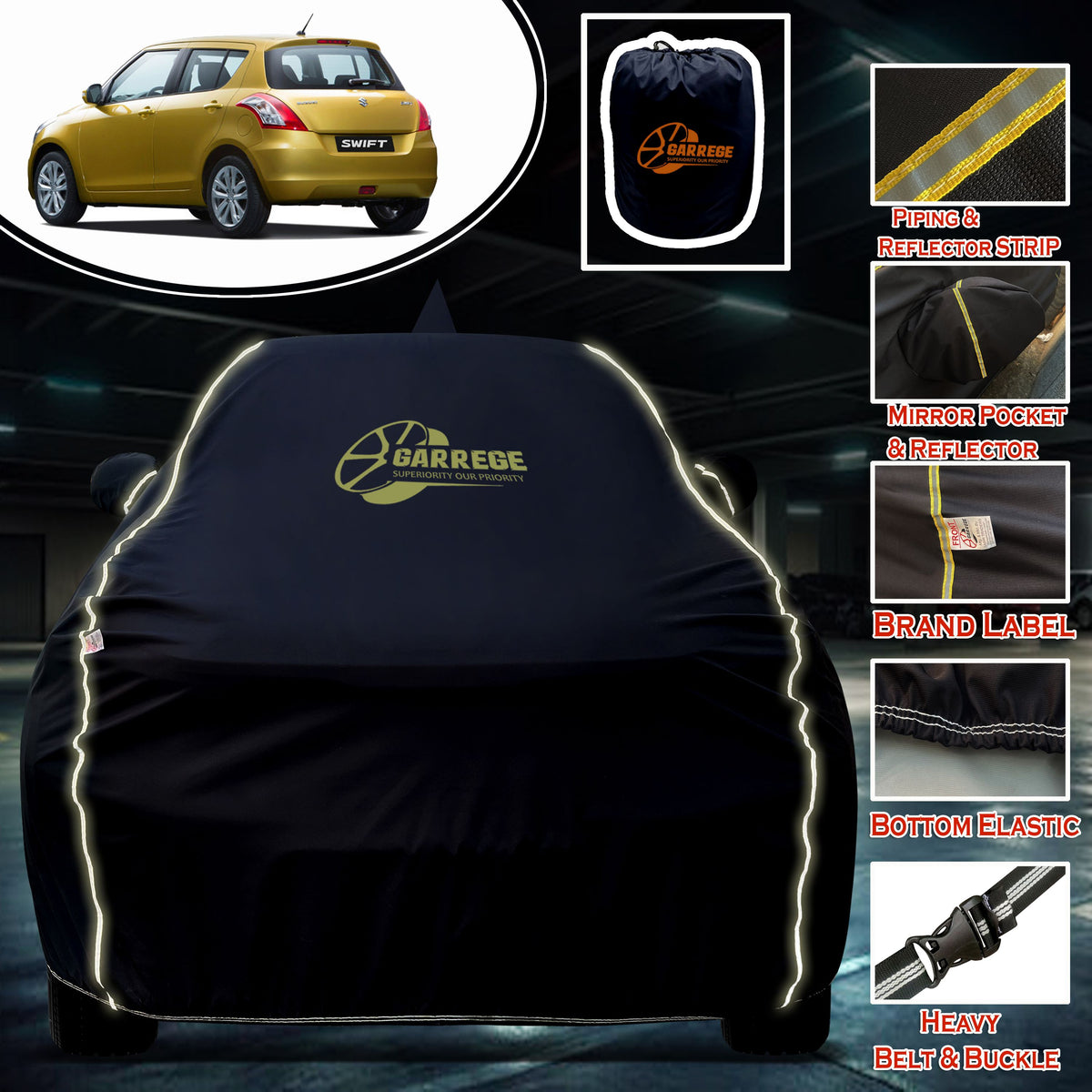 Garrege Waterproof Car Cover compatible with MARUTI SWIFT OLD Cover All Weather protection with Mirror & Anteena Packets