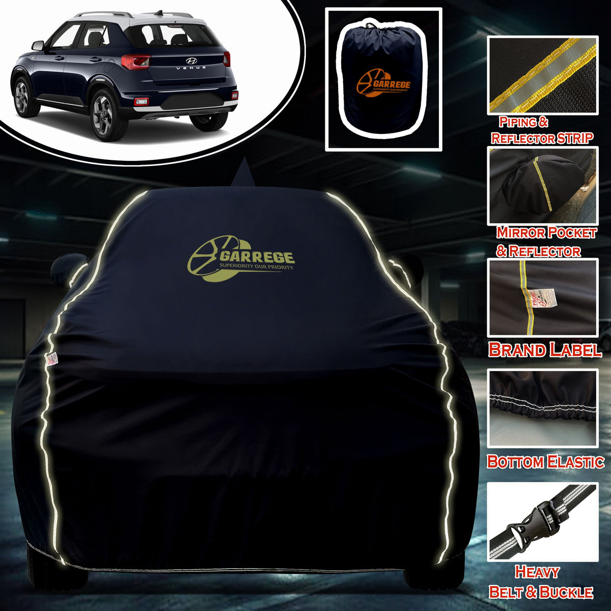 Garrege Waterproof Car Cover compatible with HYUNDAI VENUE Cover All Weather protection with Mirror & Anteena Packets