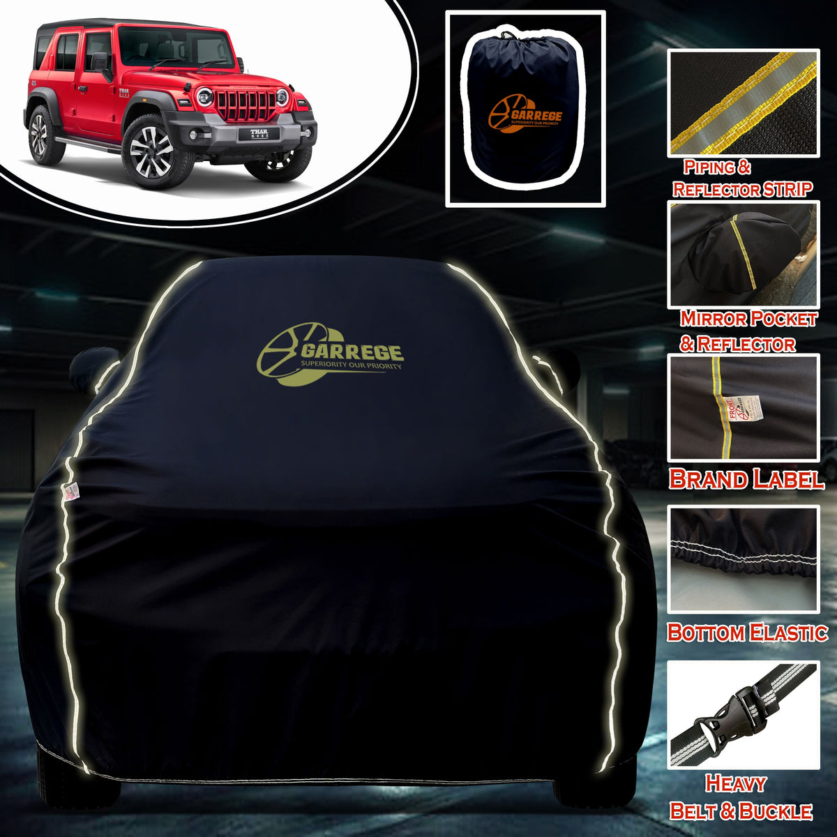 Garrege Waterproof Car Cover compatible with MAHINDRA THAR ROXX Cover All Weather protection with Mirror & Anteena Packets