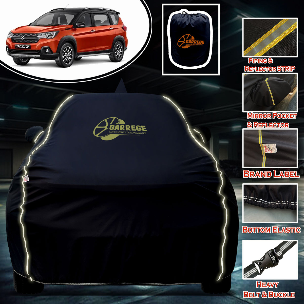 Garrege Waterproof Car Cover compatible with MARUTI XL7 Cover All Weather protection with Mirror & Anteena Packets