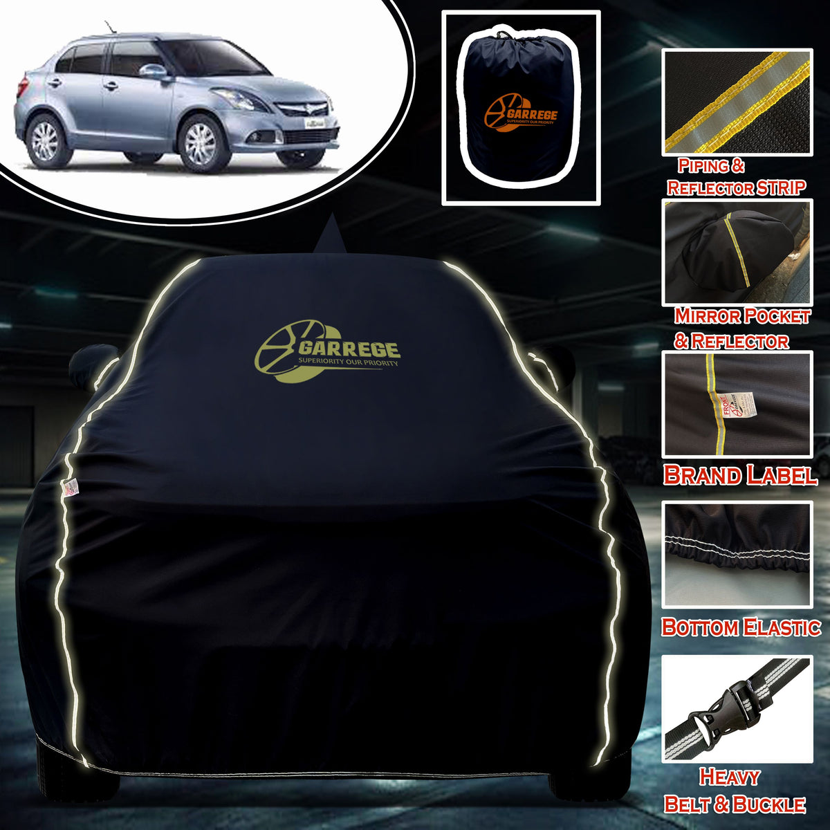 Garrege Waterproof Car Cover compatible with MARUTI DZIRE OLD Cover All Weather protection with Mirror & Anteena Packets