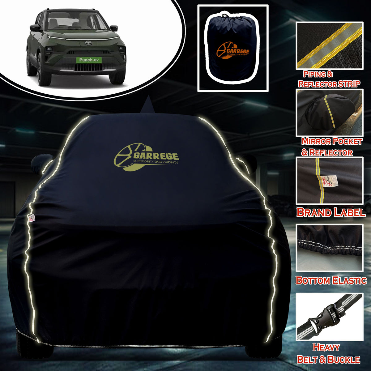 Garrege Waterproof Car Cover compatible with TATA PUNCH EV Cover All Weather protection with Mirror & Anteena Packets