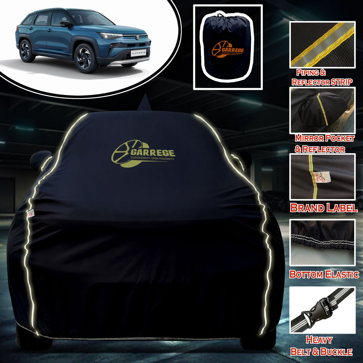 Garrege Waterproof Car Cover compatible with MARUTI VICTORIS Cover All Weather protection with Mirror & Anteena Packets