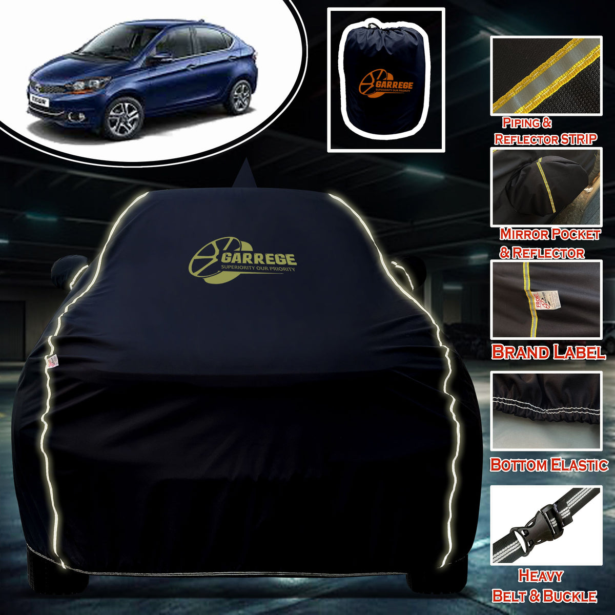 Garrege Waterproof Car Cover compatible with TATA TIGOR Cover All Weather protection with Mirror & Anteena Packets