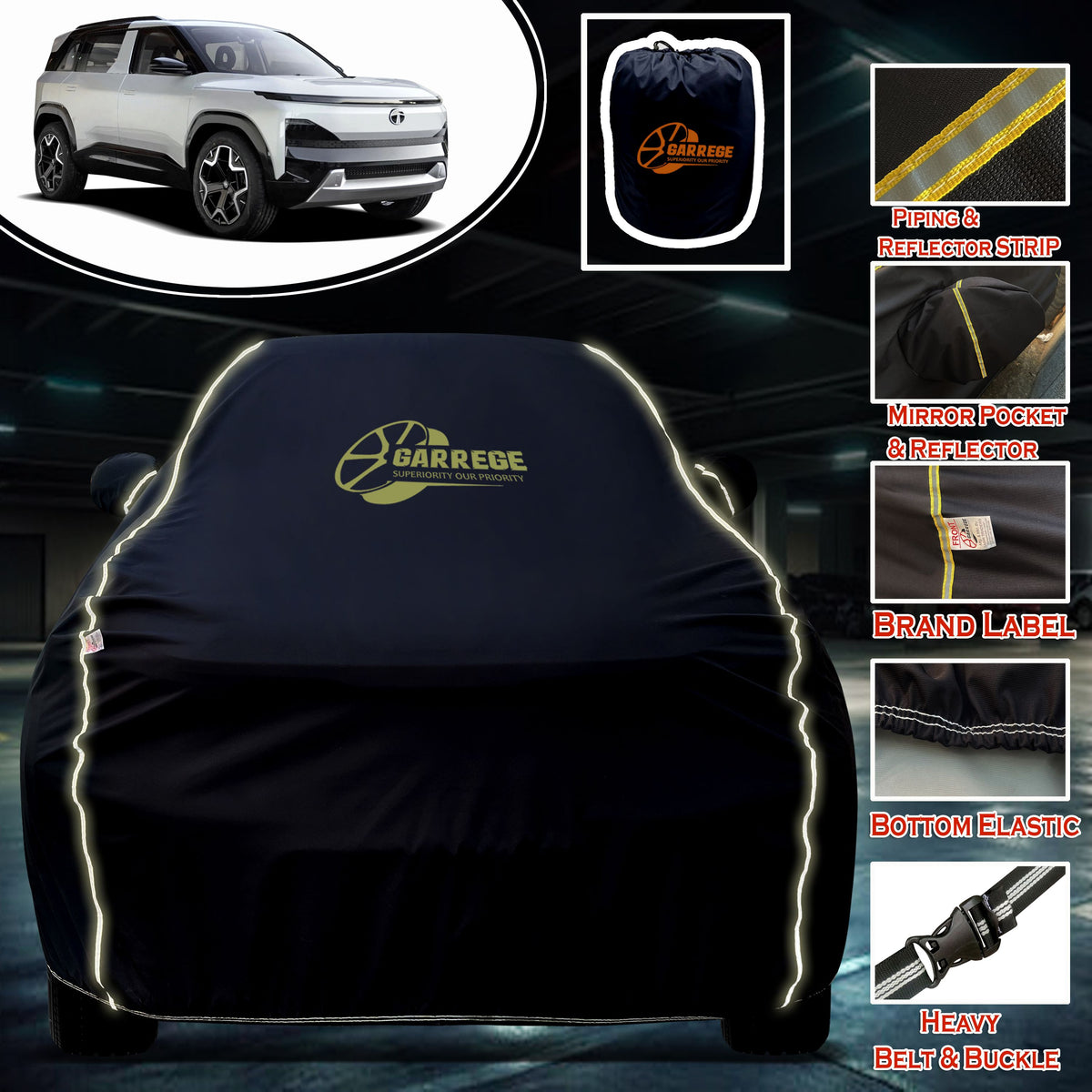 Garrege Waterproof Car Cover compatible with TATA SIERRA EV Cover All Weather protection with Mirror & Anteena Packets