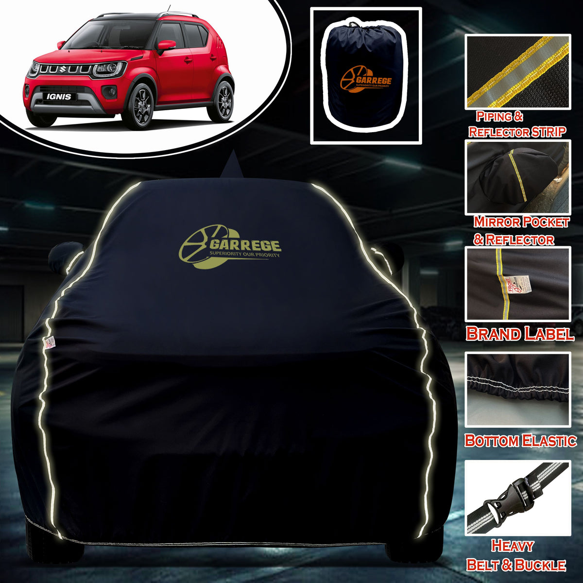 Garrege Waterproof Car Cover compatible with MARUTI IGNIS Cover All Weather protection with Mirror & Anteena Packets