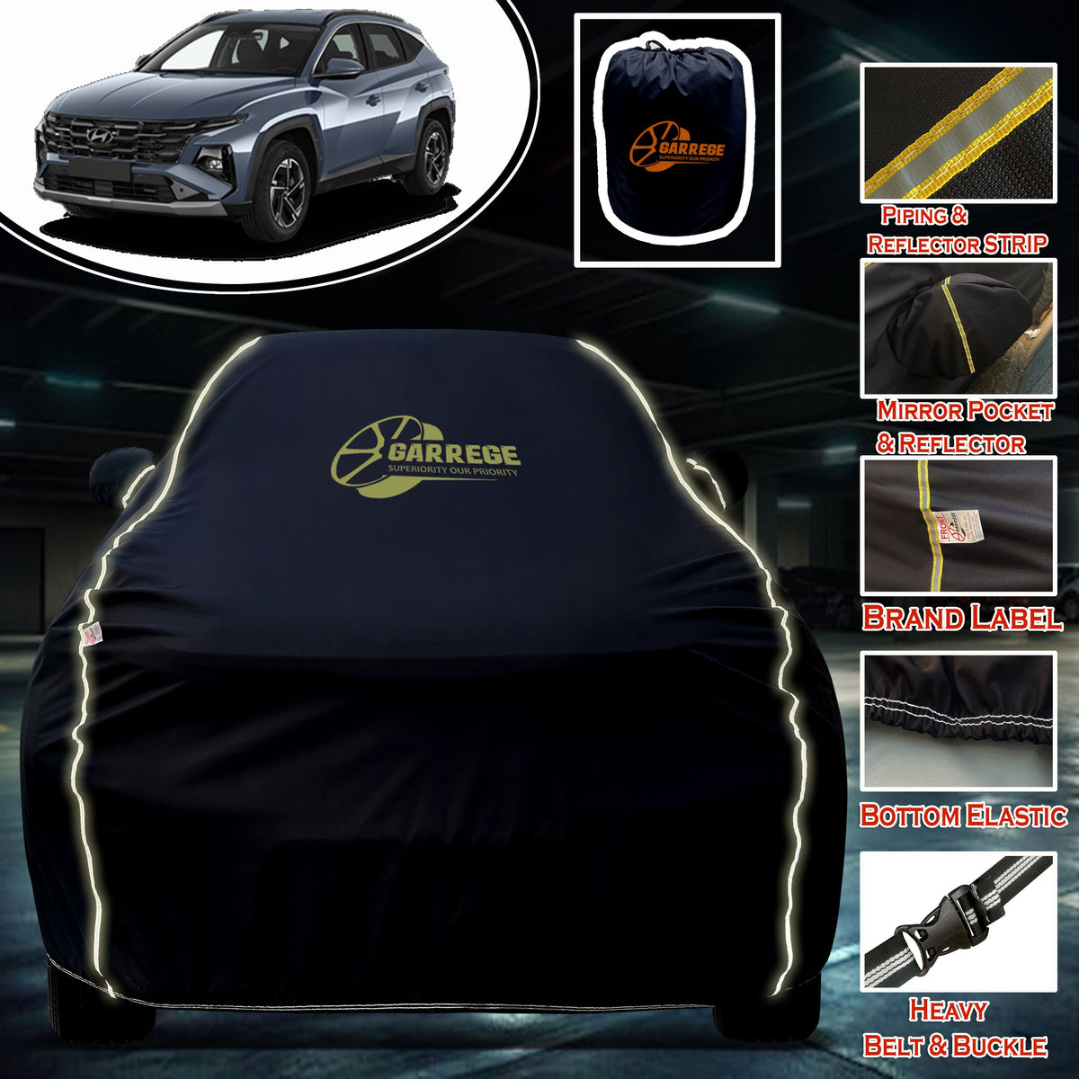 Garrege Waterproof Car Cover compatible with HYUNDAI TUCSON Cover All Weather protection with Mirror & Anteena Packets
