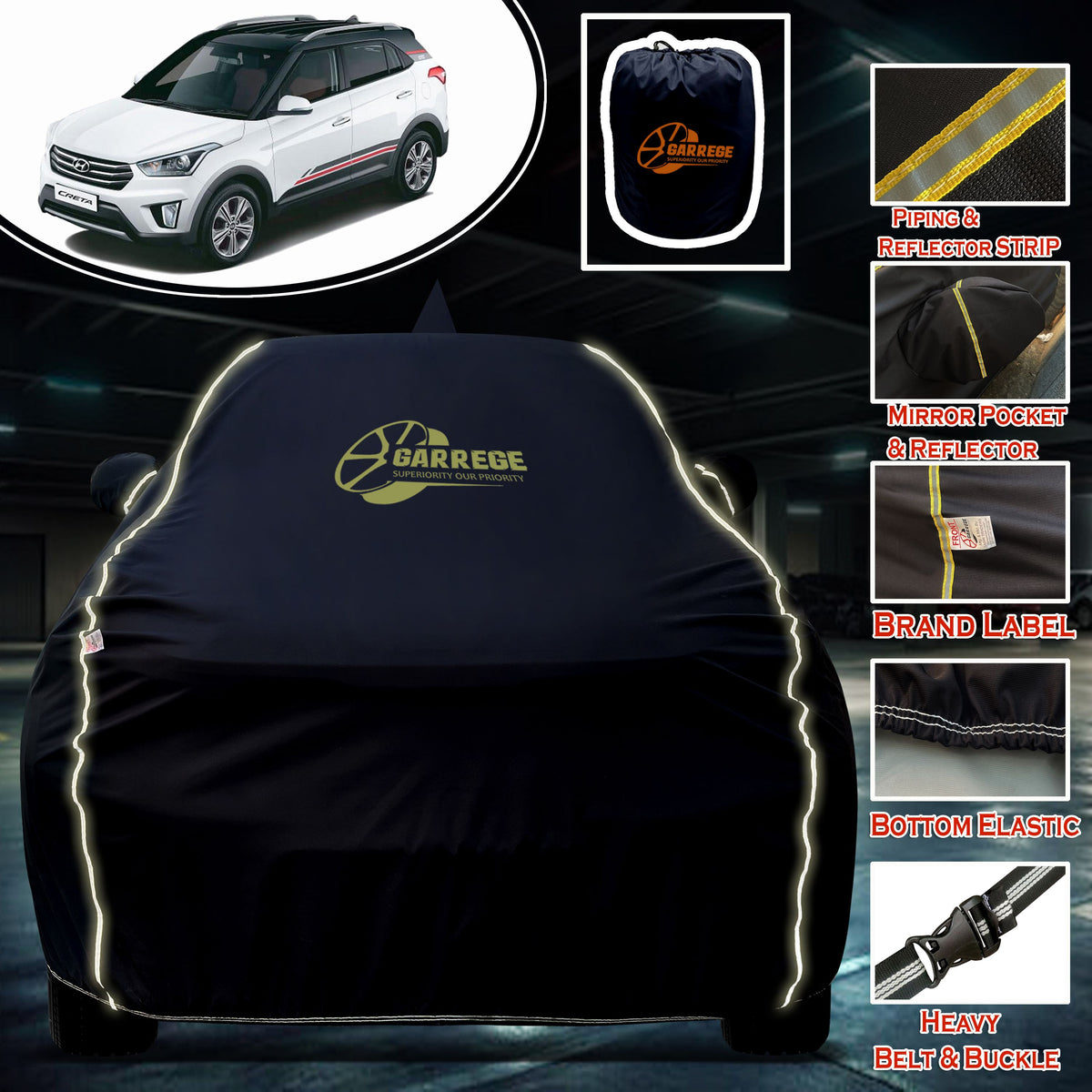 Garrege Waterproof Car Cover compatible with HYUNDAI OLD CRETA Cover All Weather protection with Mirror & Anteena Packets