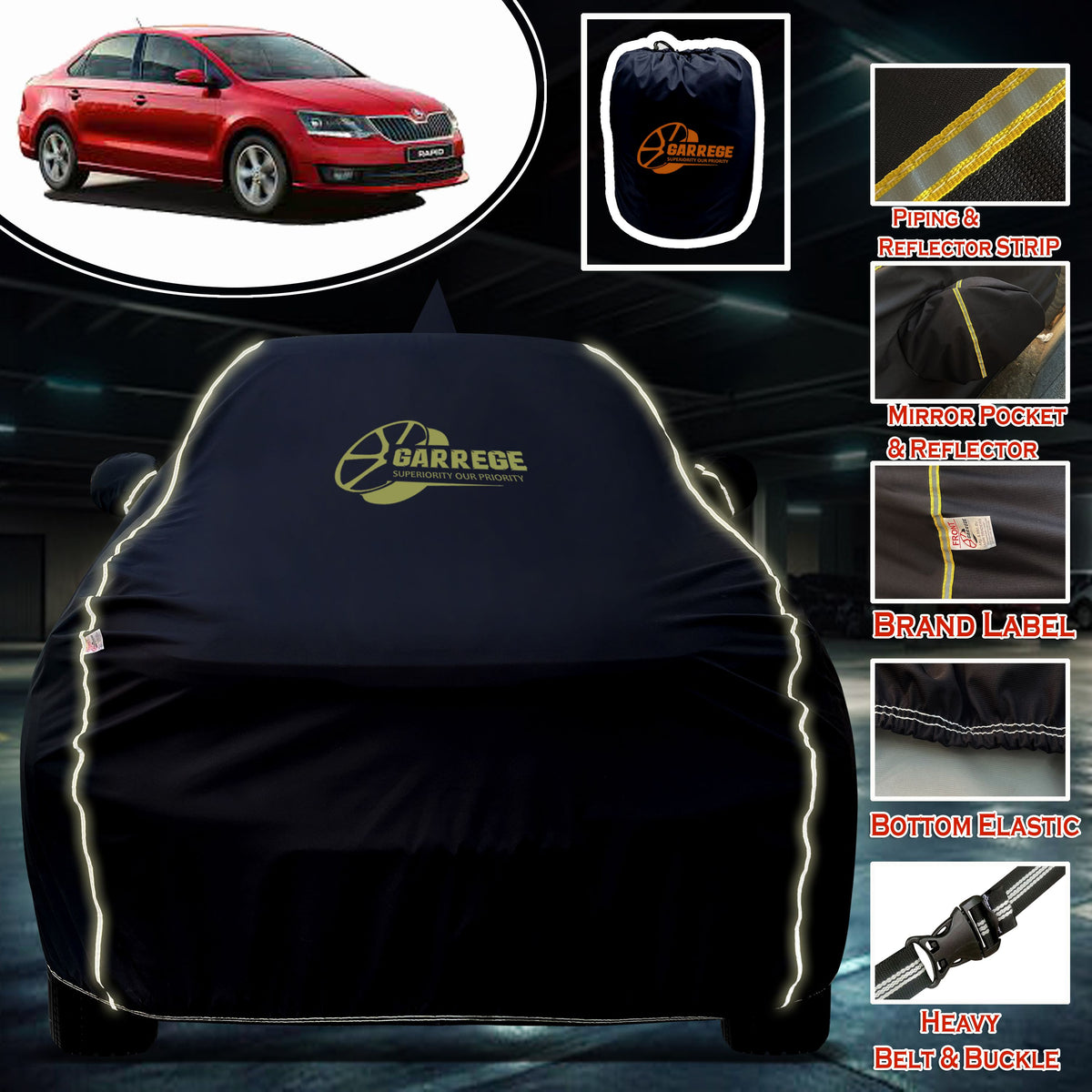 Garrege Waterproof Car Cover compatible with SKODA RAPID Cover All Weather protection with Mirror & Anteena Packets