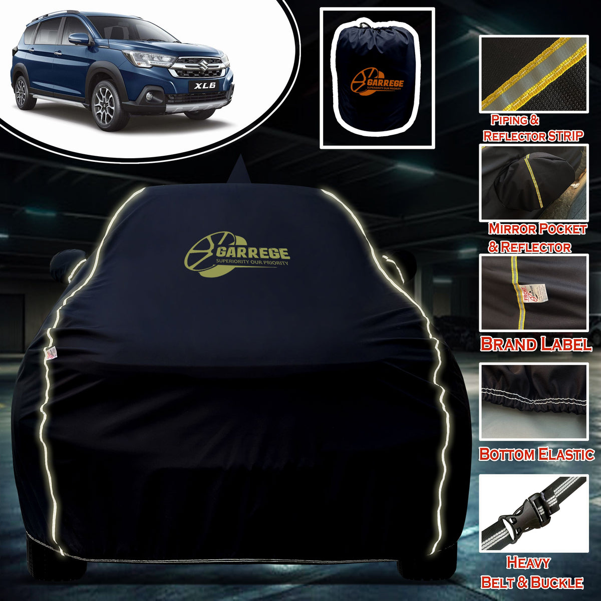 Garrege Waterproof Car Cover compatible with MARUTI XL6 Cover All Weather protection with Mirror & Anteena Packets