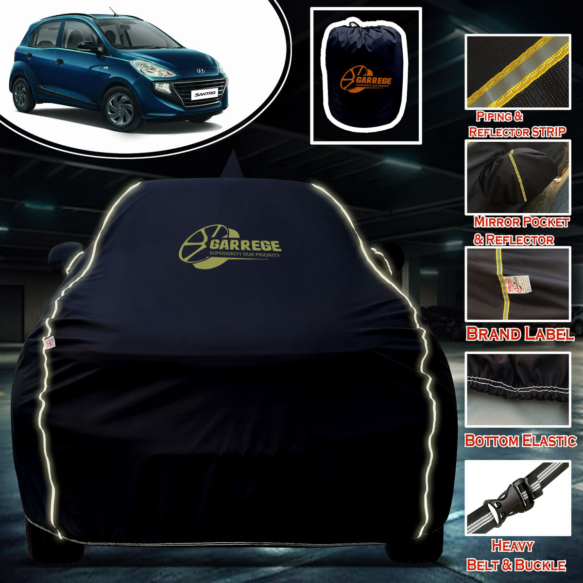 Garrege Waterproof Car Cover compatible with HYUNDAI SANTRO Cover All Weather protection with Mirror & Anteena Packets