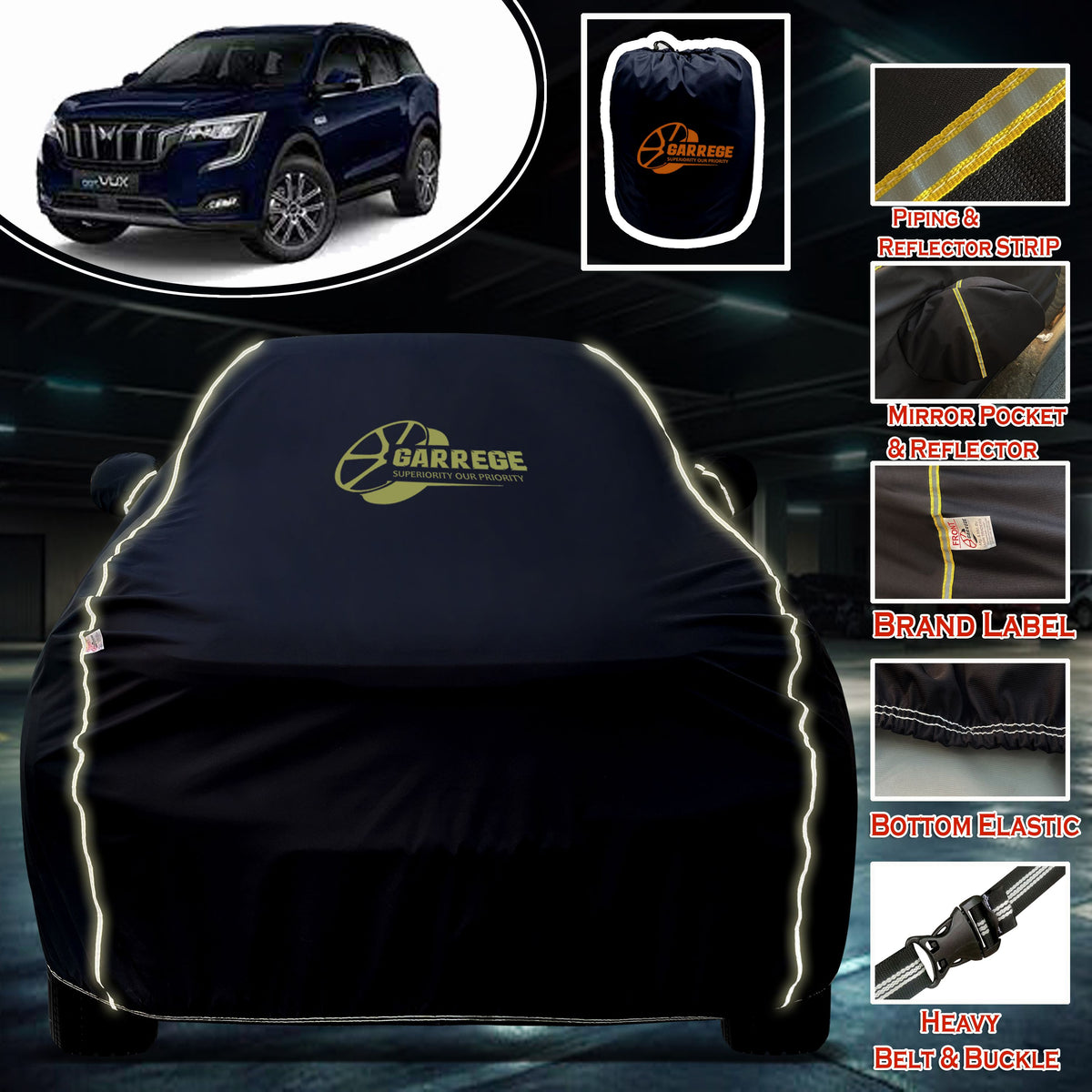 Garrege Waterproof Car Cover compatible with MAHINDRA XUV 700 Cover All Weather protection with Mirror & Anteena Packets