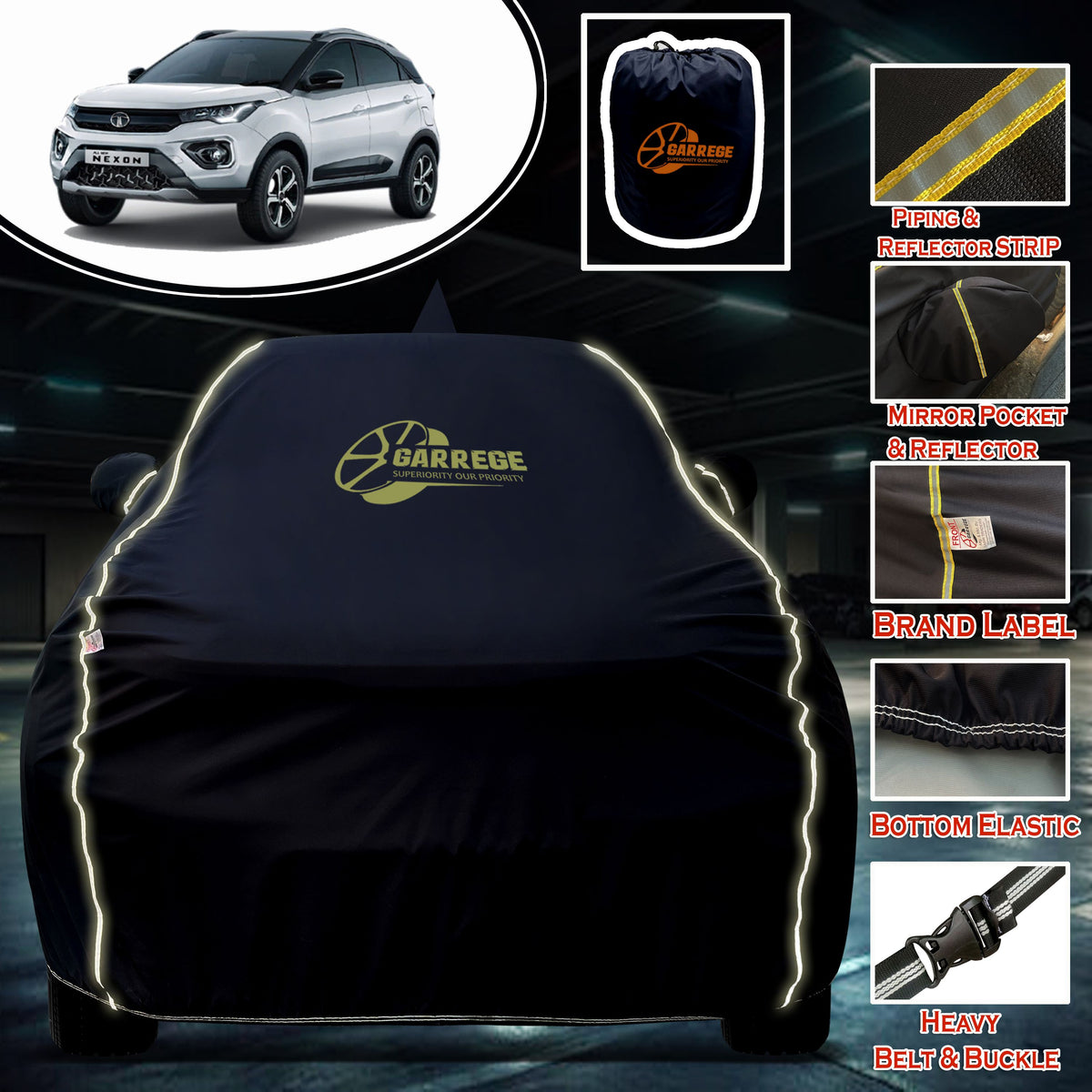Garrege Waterproof Car Cover compatible with TATA NEXON Cover All Weather protection with Mirror & Anteena Packets