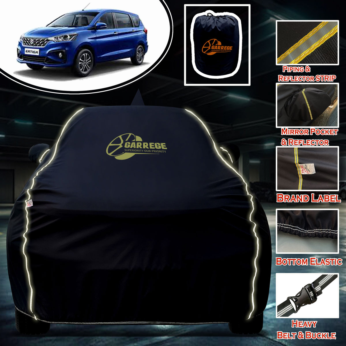 Garrege Waterproof Car Cover compatible with MARUTI ERTIGA Cover All Weather protection with Mirror & Anteena Packets
