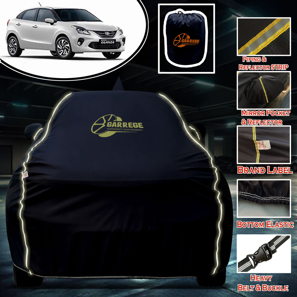 Garrege Waterproof Car Cover compatible with TOYOTA GLANZA OLD Cover All Weather protection with Mirror & Anteena Packets