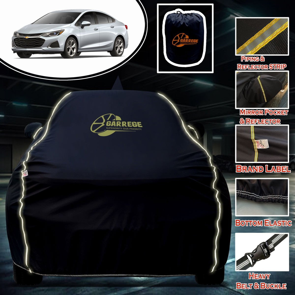 Garrege Waterproof Car Cover compatible with CHEVROLET CRUZE Cover All Weather protection with Mirror & Anteena Packets