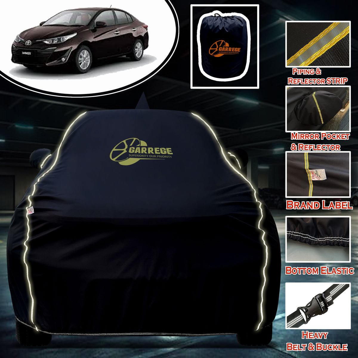 Garrege Waterproof Car Cover compatible with TOYOTA YARIS Cover All Weather protection with Mirror & Anteena Packets