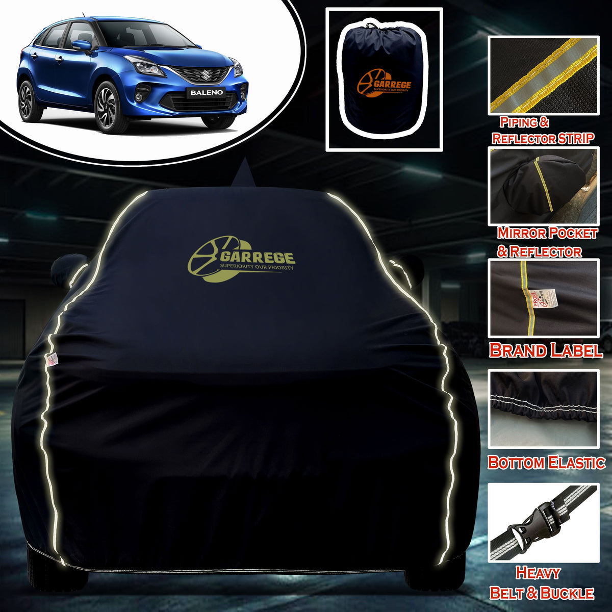 Garrege Waterproof Car Cover compatible with MARUTI BALENO OLD Cover All Weather protection with Mirror & Anteena Packets