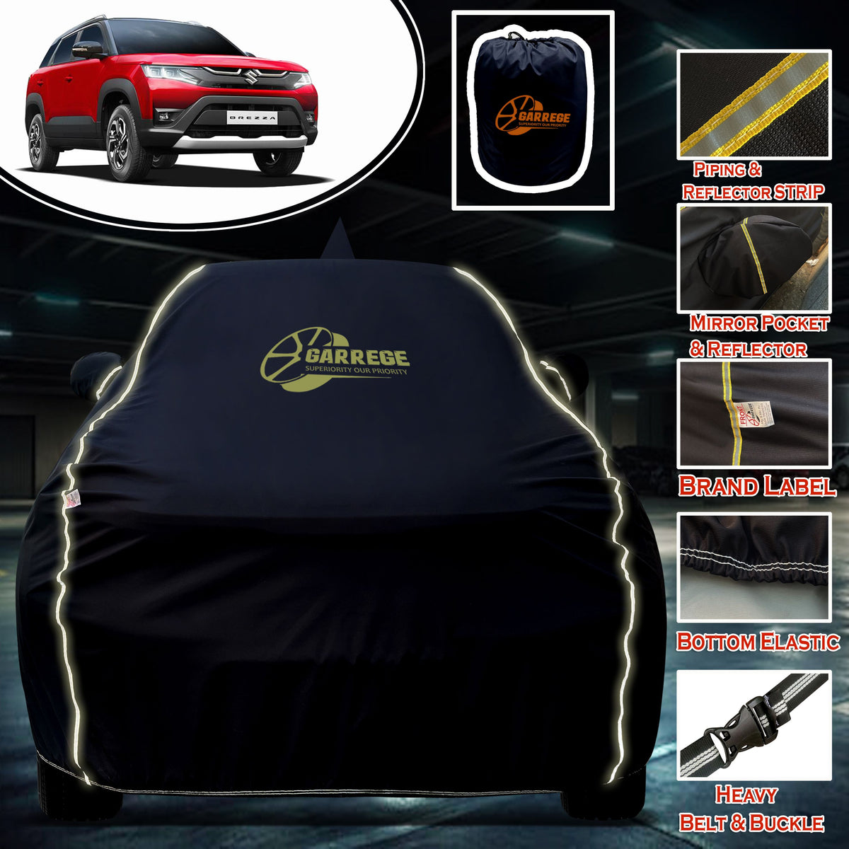 Garrege Waterproof Car Cover compatible with MARUTI BREZZA Cover All Weather protection with Mirror & Anteena Packets