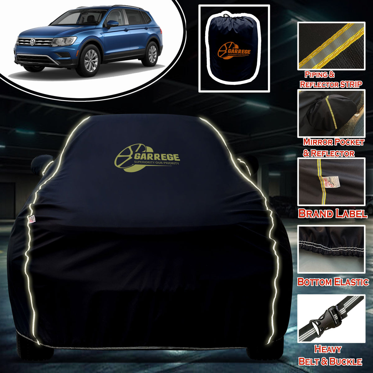 Garrege Waterproof Car Cover compatible with VOLKSWAGEN TAIGUN Cover All Weather protection with Mirror & Anteena Packets