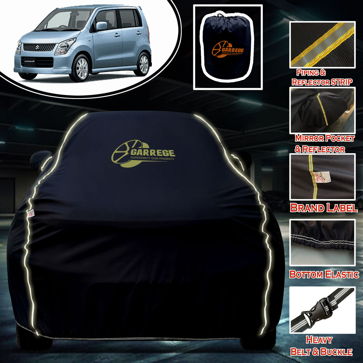 Garrege Waterproof Car Cover compatible with MARUTI OLD WAGON R Cover All Weather protection with Mirror & Anteena Packets