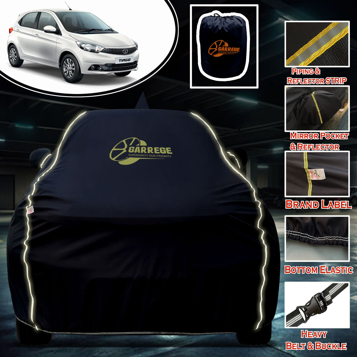 Garrege Waterproof Car Cover compatible with TATA TIAGO Cover All Weather protection with Mirror & Anteena Packets