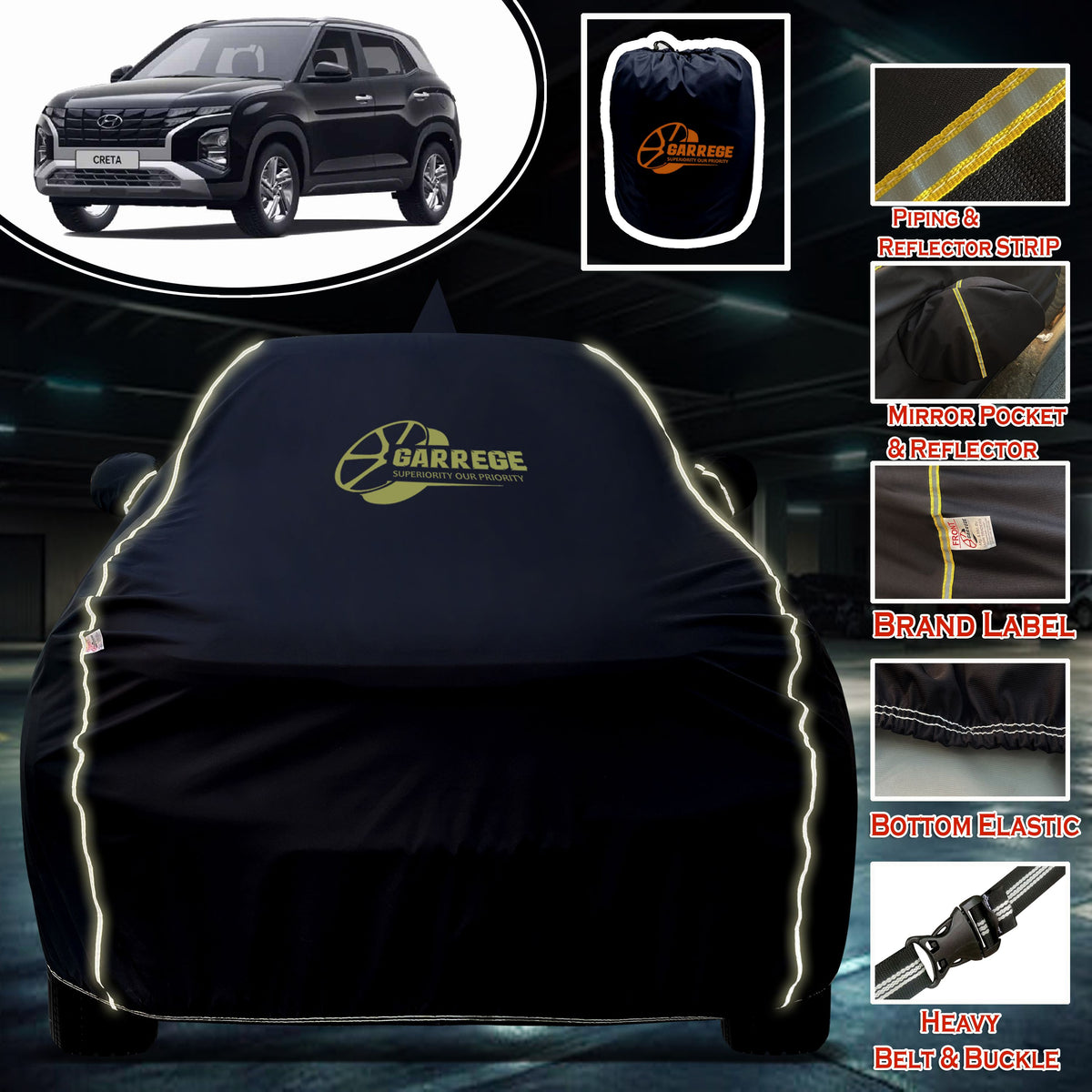 Garrege Waterproof Car Cover compatible with HYUNDAI CRETA Cover All Weather protection with Mirror & Anteena Packets
