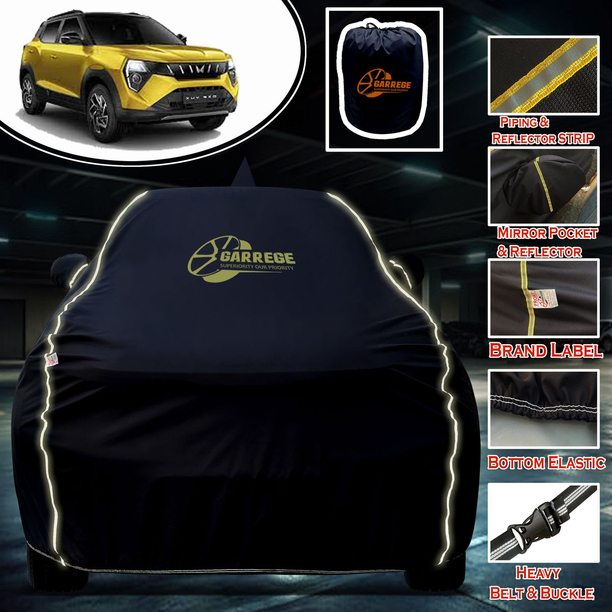 Garrege Waterproof Car Cover compatible with MAHINDRA XUV 3XO Cover All Weather protection with Mirror & Anteena Packets