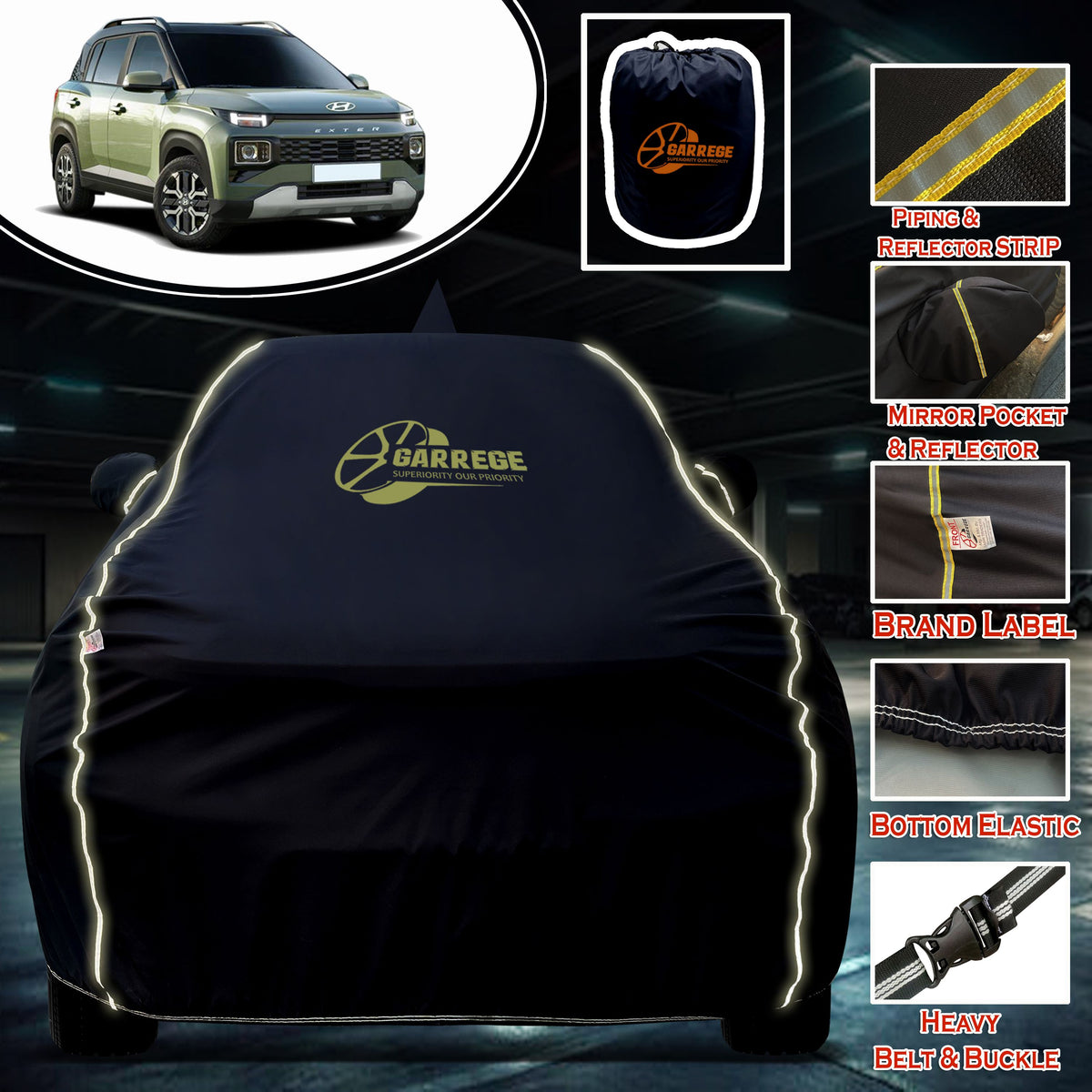 Garrege Waterproof Car Cover compatible with HYUNDAI EXTER Cover All Weather protection with Mirror & Anteena Packets