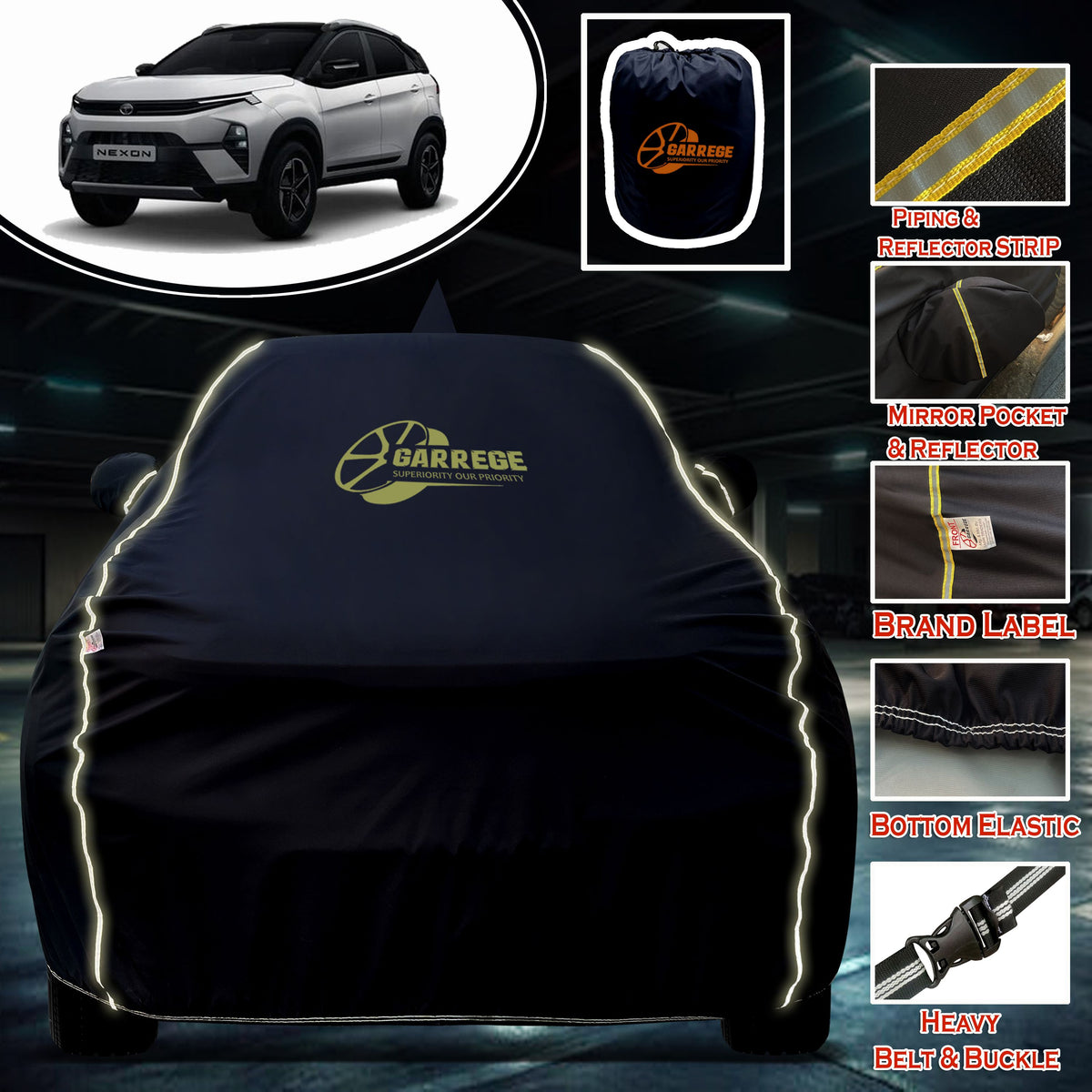 Garrege Waterproof Car Cover compatible with NEXON NEW MODEL Cover All Weather protection with Mirror & Anteena Packets