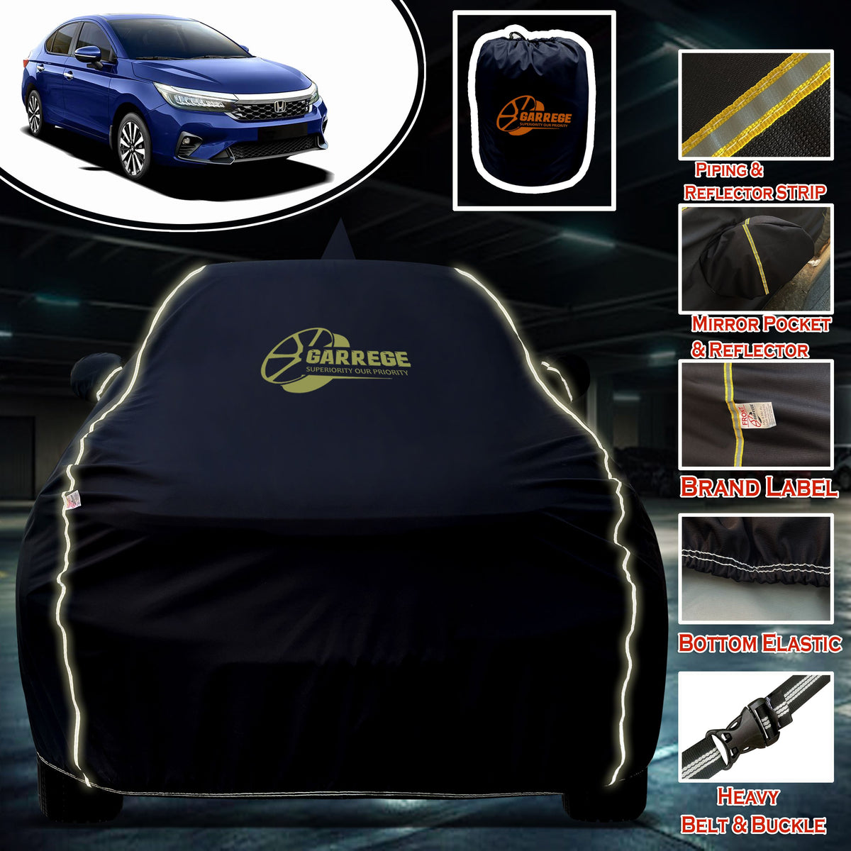 Garrege Waterproof Car Cover compatible with HONDA CITY Cover All Weather protection with Mirror & Anteena Packets