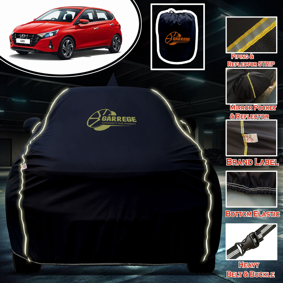 Garrege Waterproof Car Cover compatible with HYUNDAI NEW I20 Cover All Weather protection with Mirror & Anteena Packets
