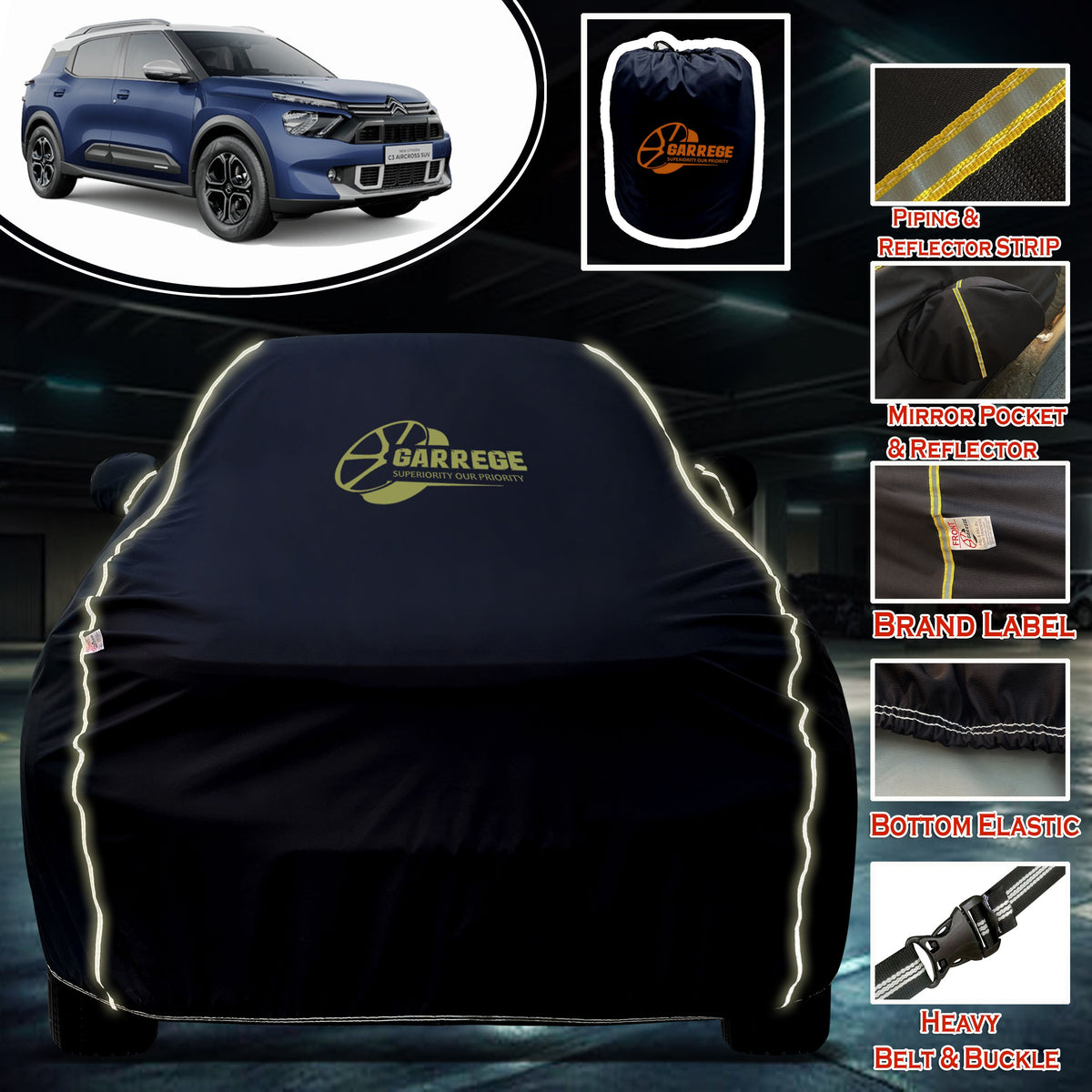 Garrege Waterproof Car Cover compatible with CITROEN C3 AIRCROSS Cover All Weather protection with Mirror & Anteena Packets