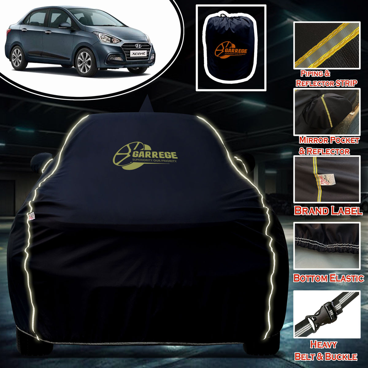 Garrege Waterproof Car Cover compatible with HYUNDAI XCENT Cover All Weather protection with Mirror & Anteena Packets